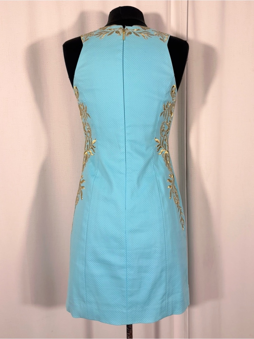 Lilly Pulitzer Janice Aqua Gold Embroidered - Picture 4 of 11